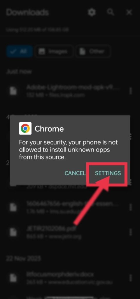 Enable Unknown Sources in your device