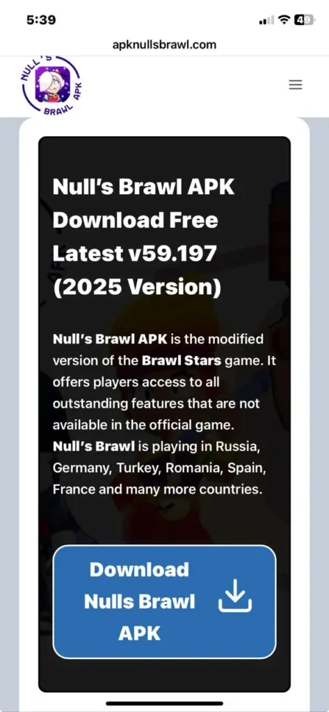 click on download button for apk nulls brawal